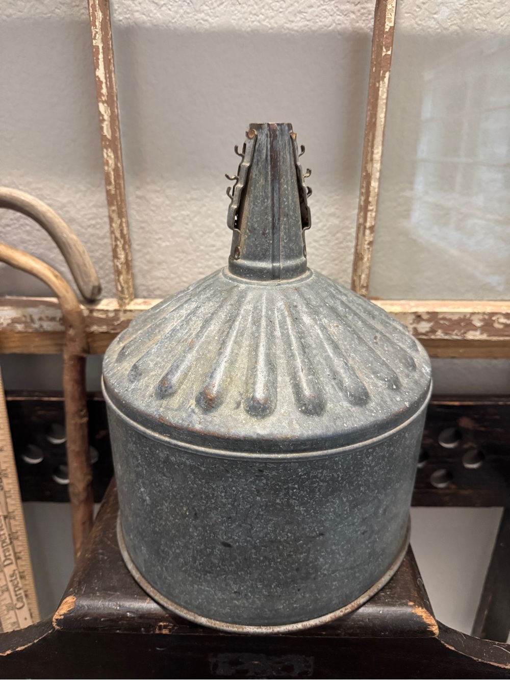 Vintage large Galvanized Metal Oil Can - Gray Home Accent
